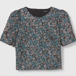 Club Monaco Floral Blouse - Black and Teal